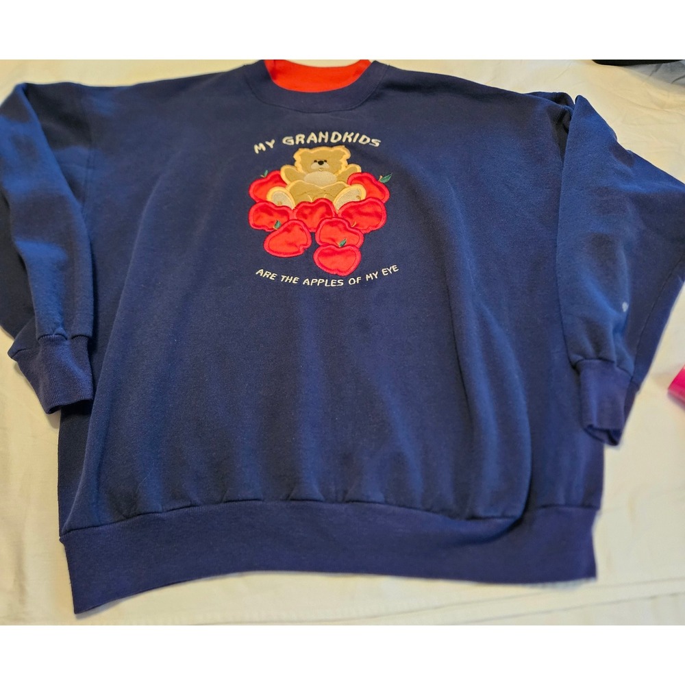 Vtg M&C Sportswear Grandma Sweatshirt Embroidered Teddy Bear Apples XL‎